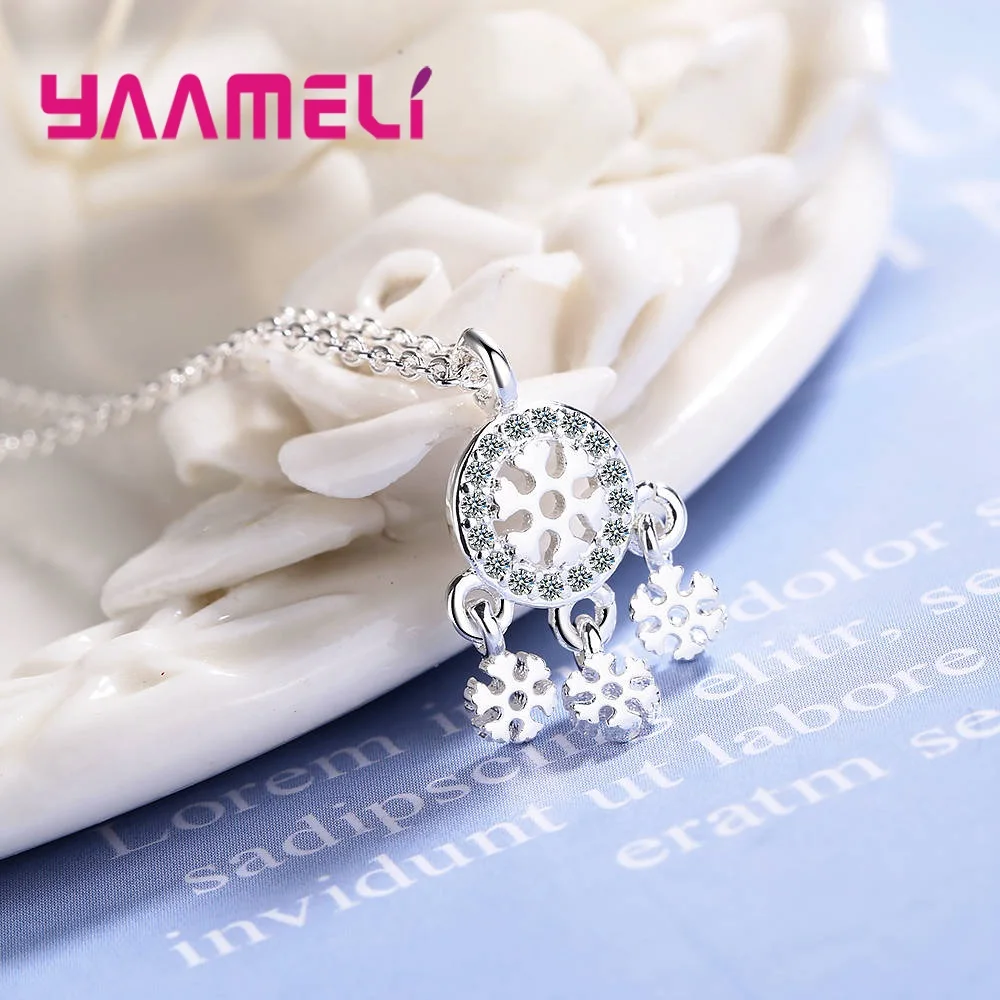 Ожерелье женское из серебра 925 пробы с кулоном в виде снежинки