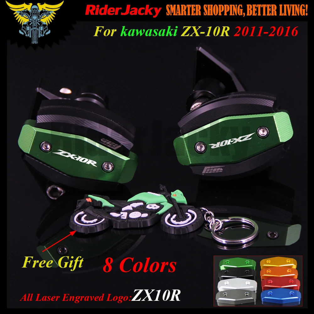

Laser Logo CNC Green Red Motorcycle Frame Slider Anti Crash Protector For Kawasaki ZX10R ZX-10R 2011-2016 2012 2013 2014 2015