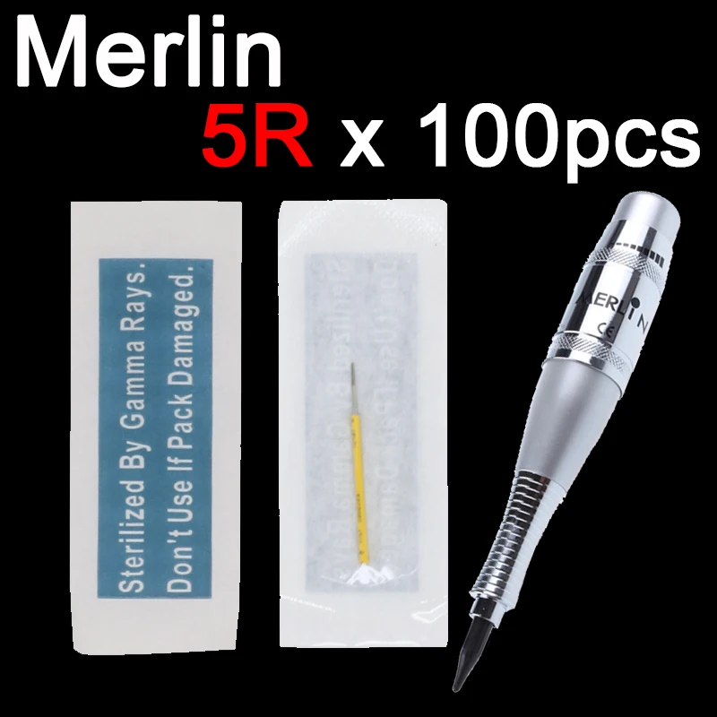 100pcs Tattoo Needles 5rl USA Merlin Tattoo Machine Needle Permanent Make up Needle for 3D Eyebrow Embroidery