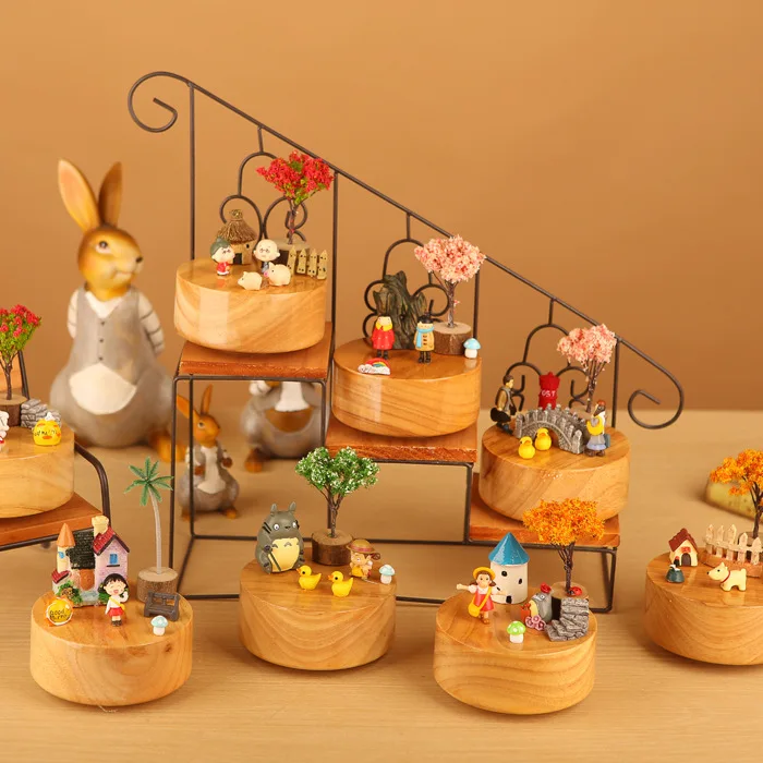 Kawaii DIY вращающиеся музыкальные коробки деревянная недорогая музыкальная