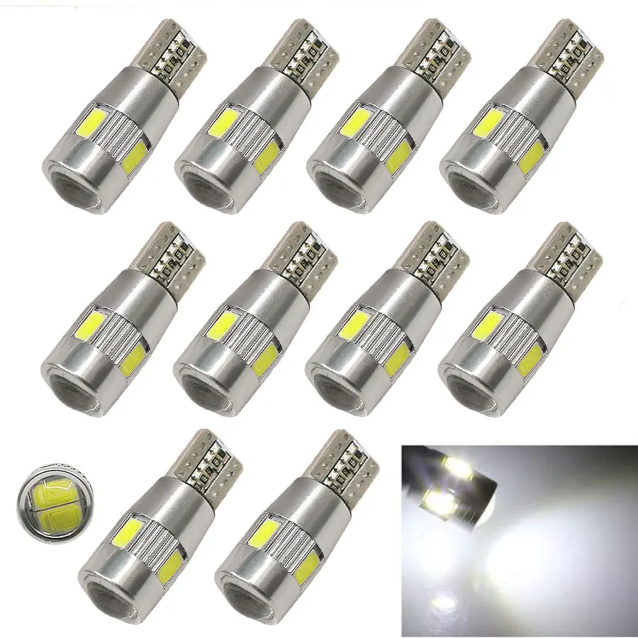 

YCCPAUTO 10PCS T10 LED Car Lights Canbus 194 W5W 6 SMD 5630 LED Bulb No Error Auto LED Clearance Light Side Marker Lamp