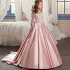 Великолепные блестящие платья с бусинами и цветами для девочек, для свадьбы, конкурса, выступлений, платье с длинным шлейфом для детей