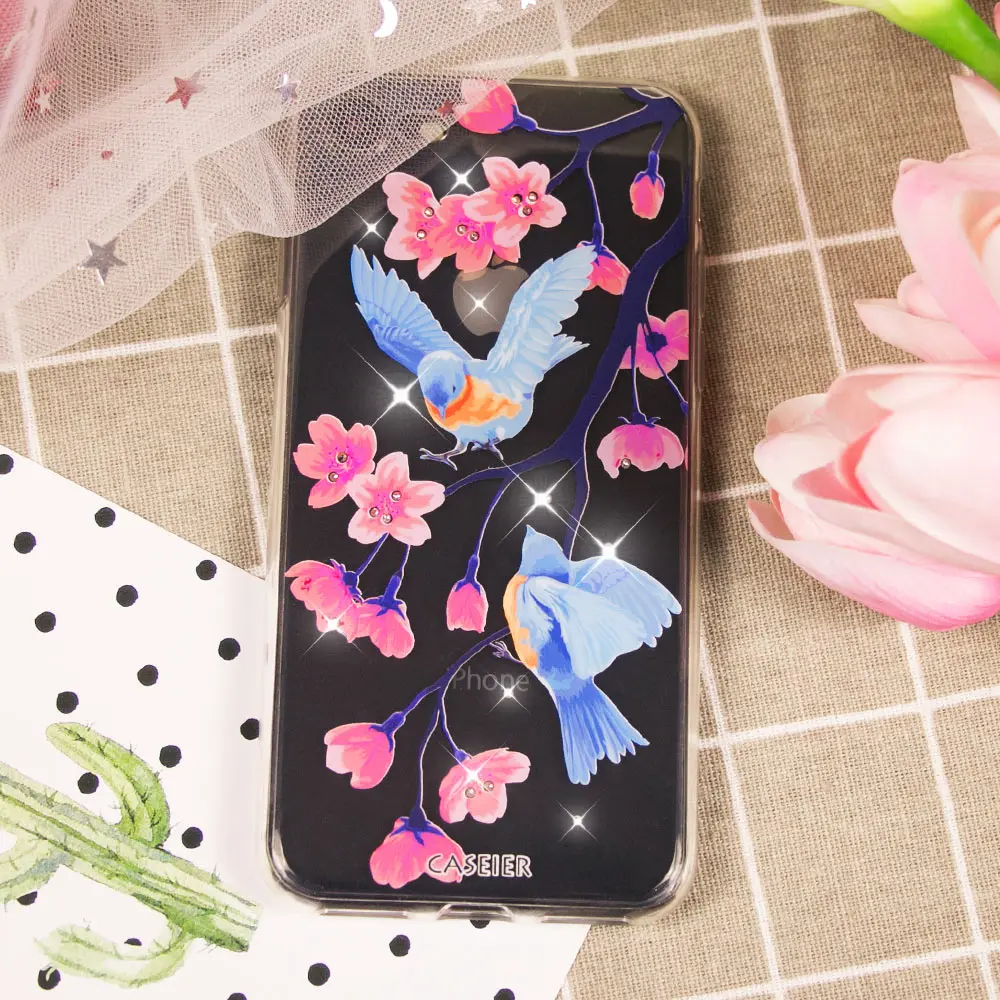 Caseier цветок горный хрусталь телефон чехол для iPhone 6 6S Plus блеск мягкий силиконовый