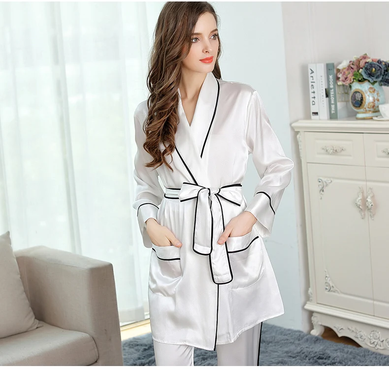 women's silk  pajama sets 2019  woman black long sleeve full length Two Piece Set women's sleep&lounge silk nightwear sleepwears