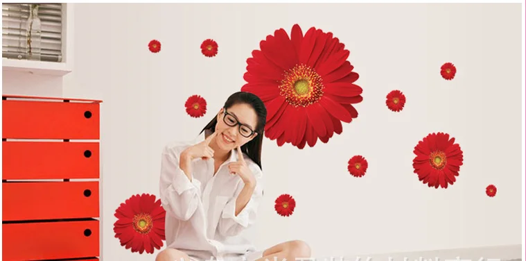Colorful Sunflower Wall Sticker Dream living room Art Decal pink red yellow nursery Decor mural kids Bedroom stickers | Дом и сад