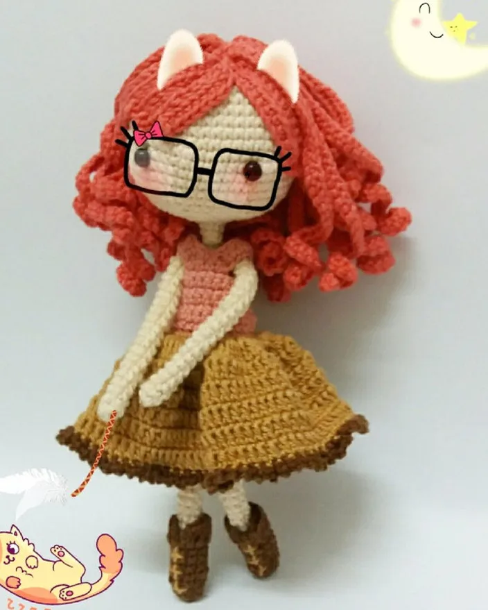 Вязаные игрушки амигуруми погремушка Модная Кукла Девушка номер SQ0013