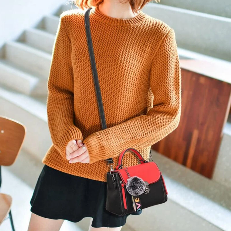 

Hit color women's handbags leather Ladies hand bags women bag shoulder Bag bolsos Fur Toy Women Messenger Bags 2019 New LL919