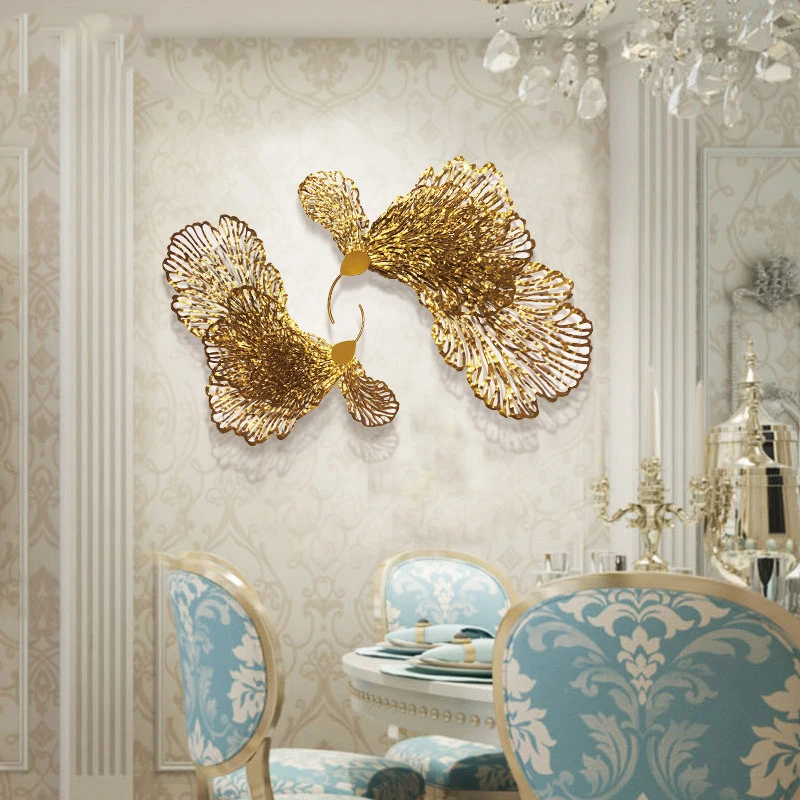 European Wrought Iron Butterfly Flower Wall Hanging Hotel Porch Wall Mural Decoration Livingroom Model Room Wall Sticker Crafts