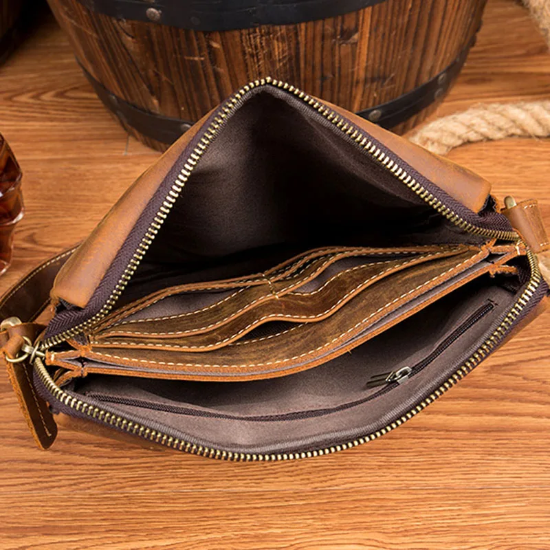 EUMOAN Vintage handmade crazy horse leather shoulder bag casual leather men's first layer of leather Messenger bag