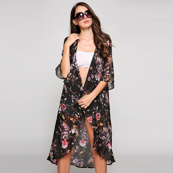 Повседневное пляжное кимоно Для женщин Мода Шифоновая блузка рубашка