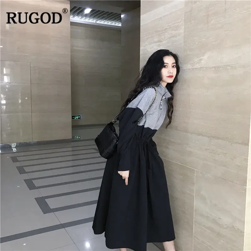 RUGOD осеннее платье женское миди однотонное со стоячим воротником 2019 модная
