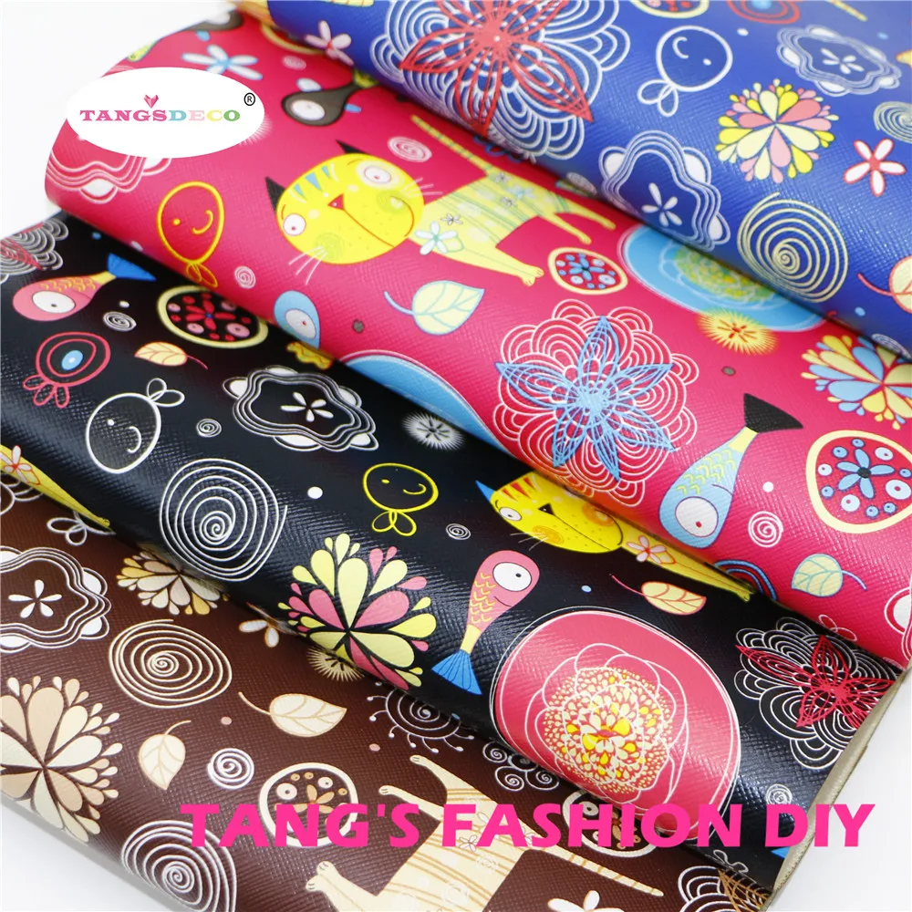 4PCS---20X22CM Сделай Сам DIY бигуди для волос с бантом Материал цветной принт Кот рыбка