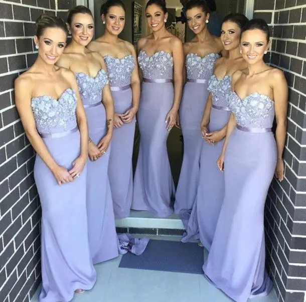 

Lilac Cheap Bridesmaid Dresses Under 50 Mermaid Sweetheart Lace Flowers Long Wedding Party Dresses For Women