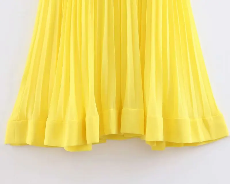 Новое летнее женское милое желтое плиссированное платье без рукавов femme hem ruffles