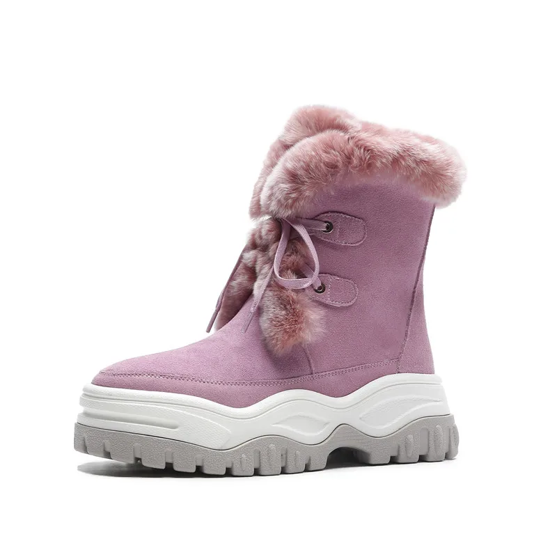 MORAZORA 2020 hot sale ankle boots women cow suede leather winter snow lace up round toe platform shoes woman pink | Обувь