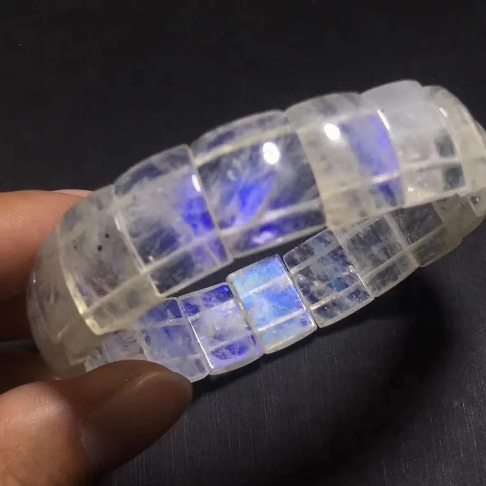 

Natural Blue Light Moonstone Gems Rectangle Beads 15x6mm AAAAA Stretch Bracelets Bangles Women Man Female AAAAA