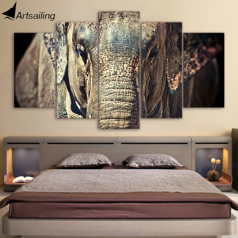 HD Печатный слон крупный план лицо багажник уши живопись холст печать декор