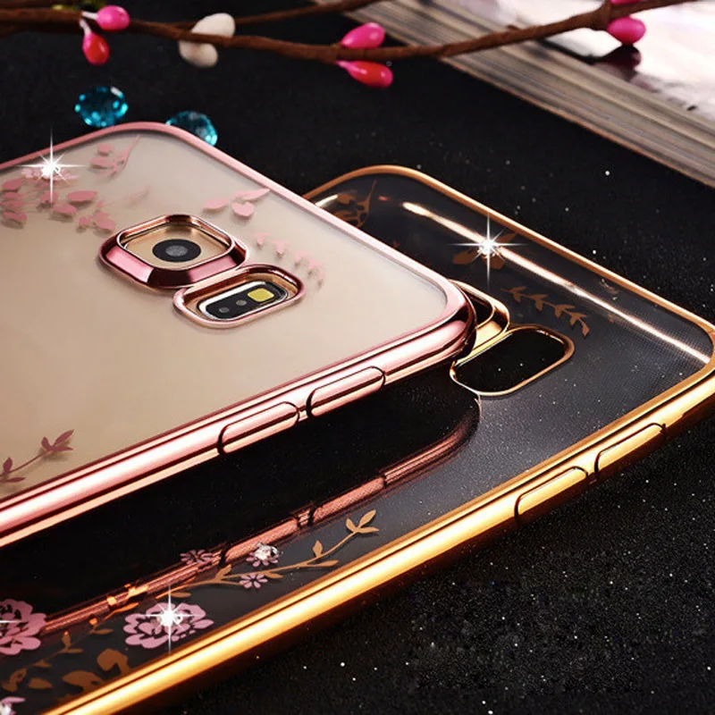 Ультра Тонкий Цветок Покрытие Блеск Bling Diamond Чехол Для Samsung Galaxy S7 Edge G9350 Телефон