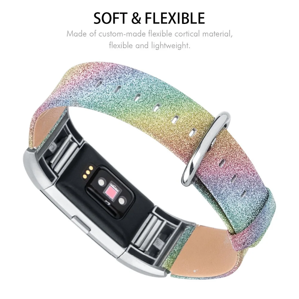 Zuczug ремешок из натуральной кожи для часов FitBit Charge 2 Bling запасной браслет с