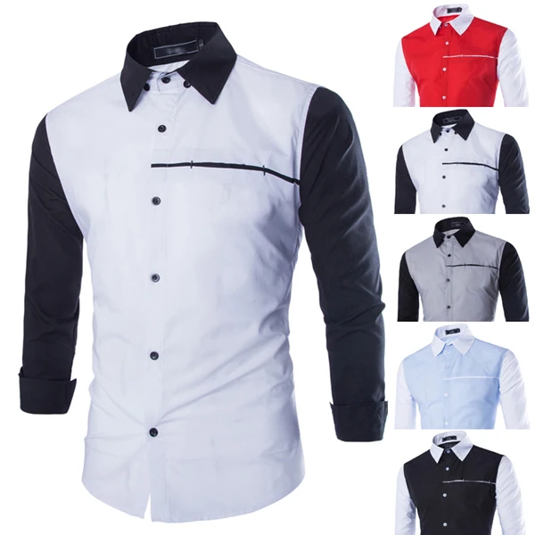 New Arrival! 2015 Autumn fashion hit color patchwork men's shirts Casual style long sleeved shirt Slim fit men 9169|shirt slim|shirts urbanshirt