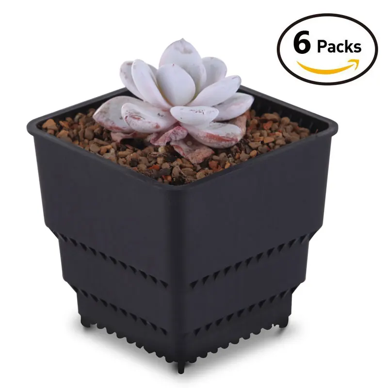 Black MESHPOT 6-Pack пластиковый квадратный горшок для суккулентов/горшок для растений кактус с дренажными отверстиями домашний декор - Цвет: Black