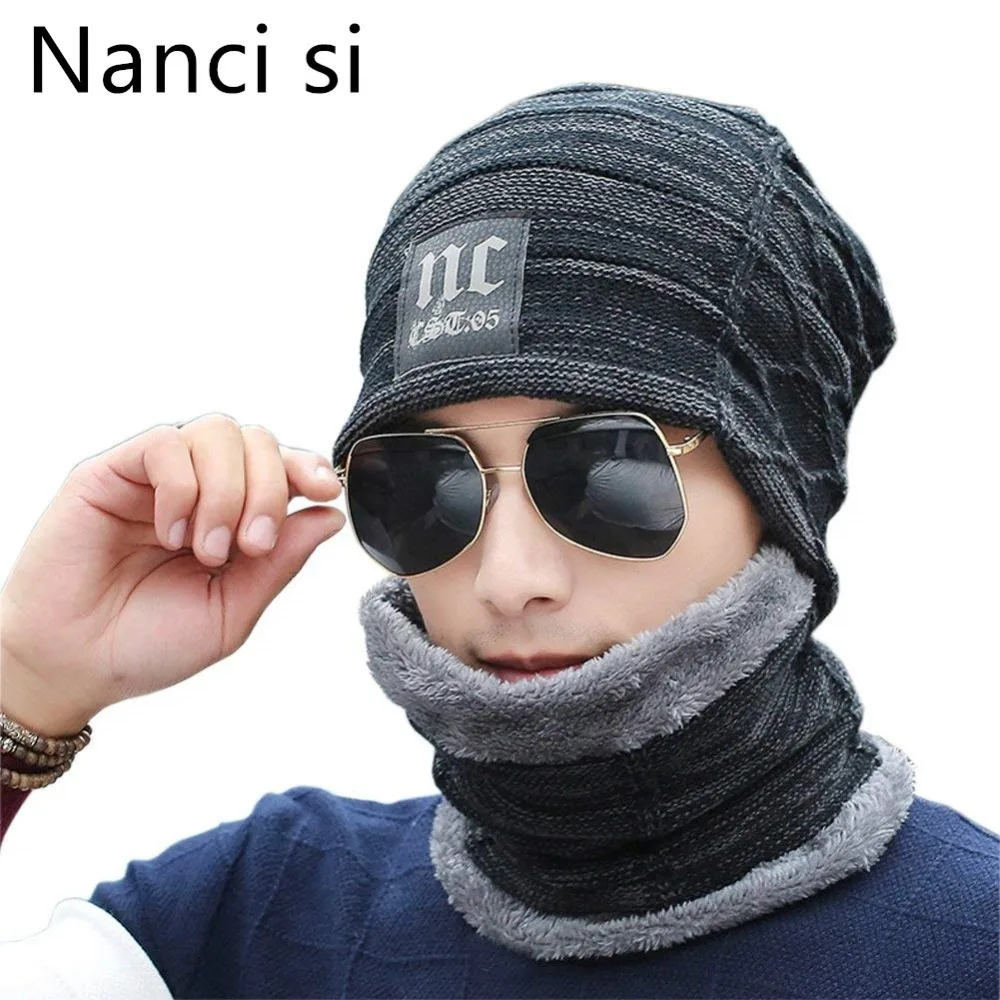 Nanci si, комплект из 2 предметов, зимняя шапочка-шарф, теплая вязаная шапка, толстая флисовая подкладка, зимняя шапка и шарф Skullies Bonnet для мужчин и женщин