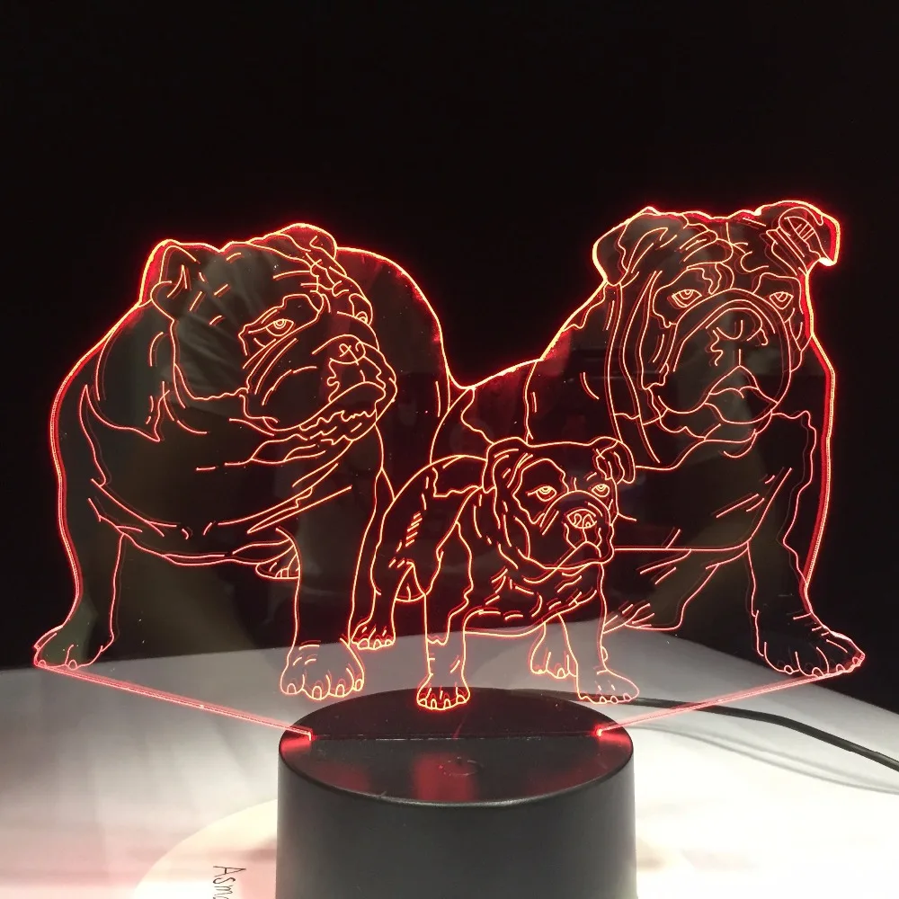 Мопса Семья 3D со светящимися вставками настольная лампа Новинка 7 цветов