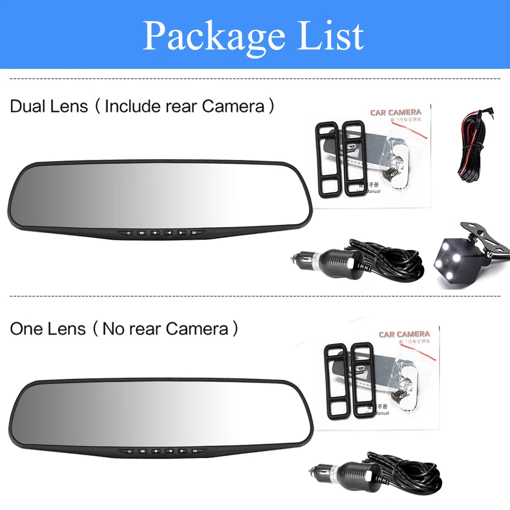 

car dvr/dash camera dual cameras mirror car video recorder dash cam full hd dash cam mirror car dvr mirror dual lens recorder