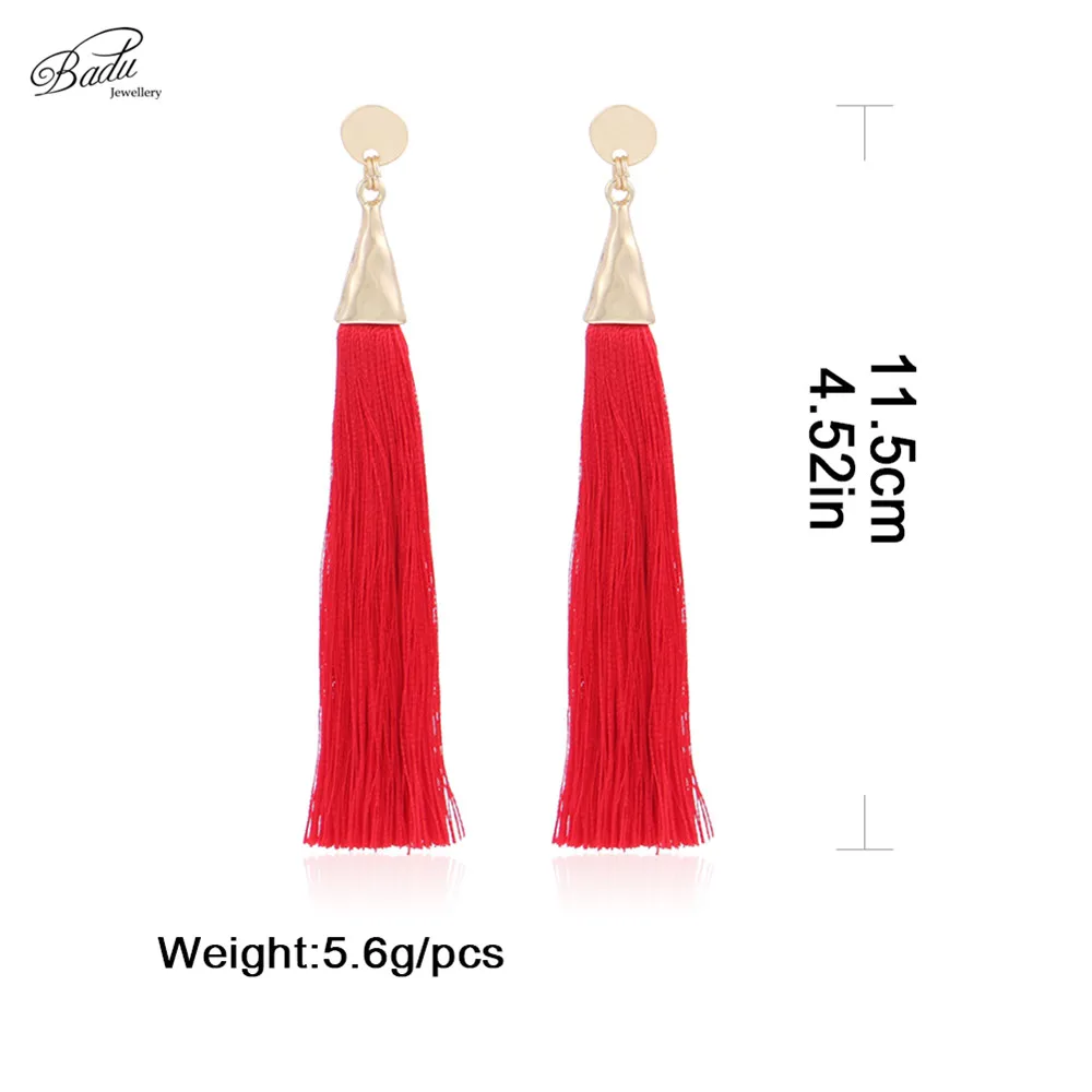 

Badu Women Long Tassel Earring Pink Fringe Gold Triangle Alloy Dangle Drop Earrings Vintage Jewelry for Party Gift Wholesale