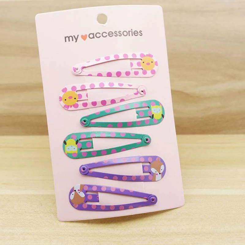 6 шт./упак. милые девушки сплав Печатающая BB клип дети мультфильм животных повязка