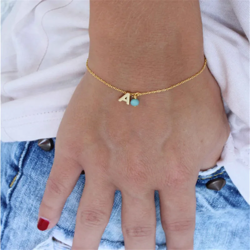 Hot Sale Fashion Tiny Dainty Initial Bracelet Nice Stone Letter &quotA&quot Charm For Girls Birthday Christmas Gift | Украшения и