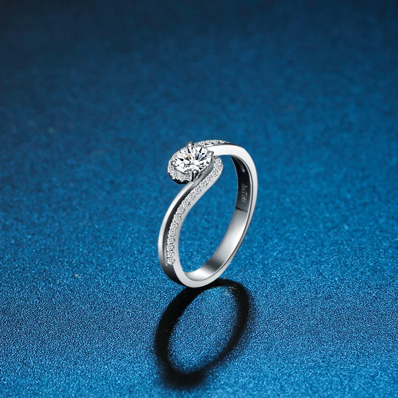 ZHJIASHUN уникальное кольцо с алмазом Moissanite 0.8ct круглая огранка 14K белое золото