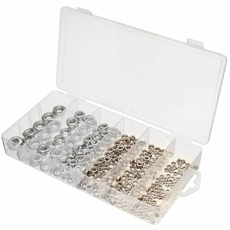

300pcs/lot Stainless Steel Hex Nuts Assortment Metric Nut Kit with Box M3 M4 M5 M6 M8 M10 For Hardware Accessories