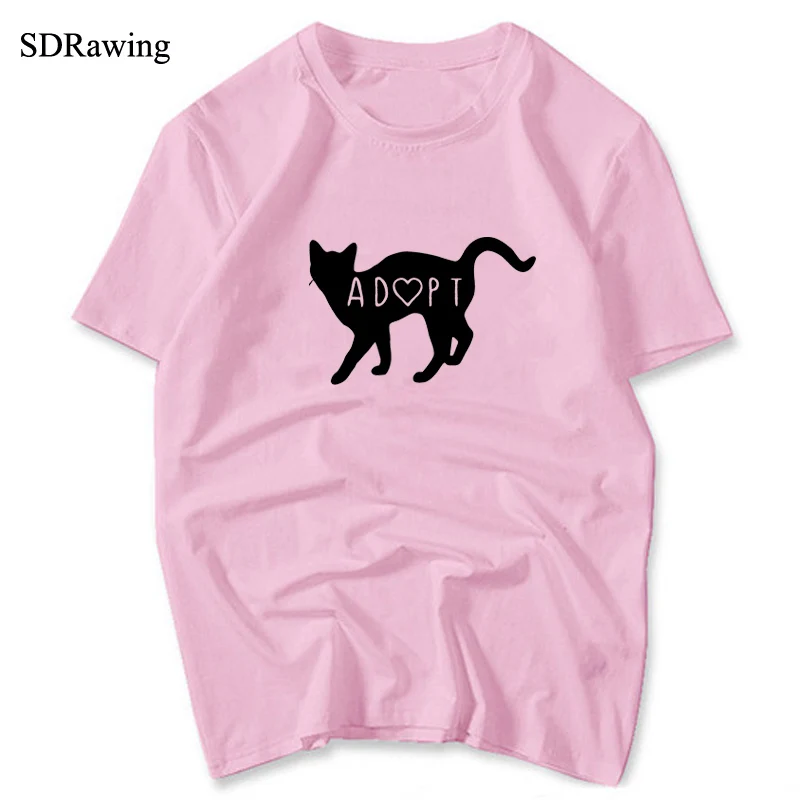 pink Футболка с котом футболка женская сумасшедшая кошка леди прикольный подарок I love cats Pet Adoption Kitty Rescue Meow Save - Цвет: pink