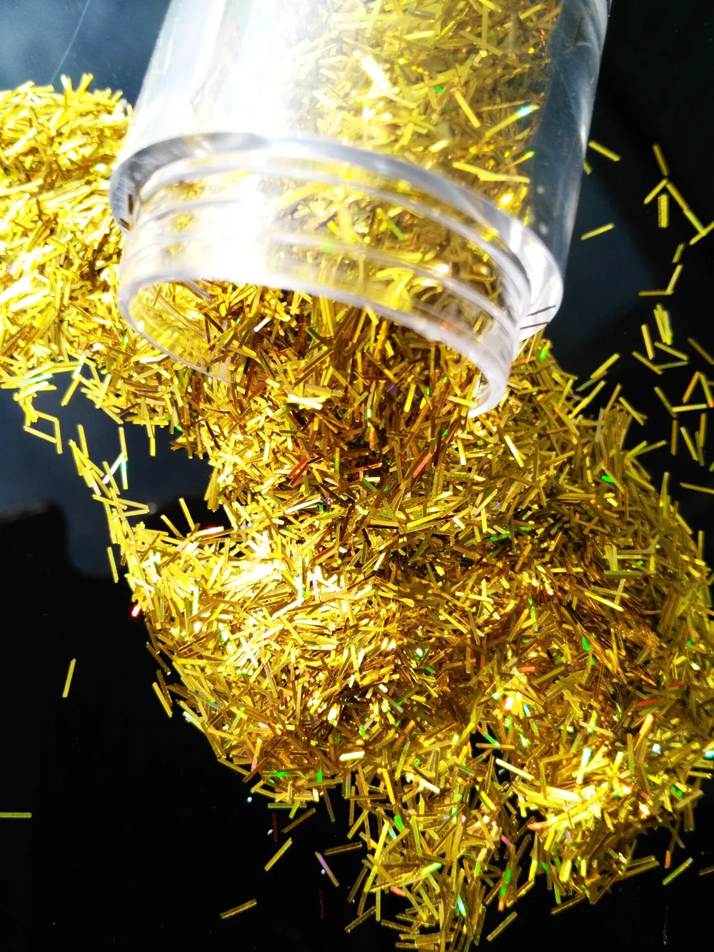 

LB001001 1Box 0.2*3mm Size Gold Holographic Glitter Tinsel Bar Strip shape glitter for nail art and other deco (10ml Jar )