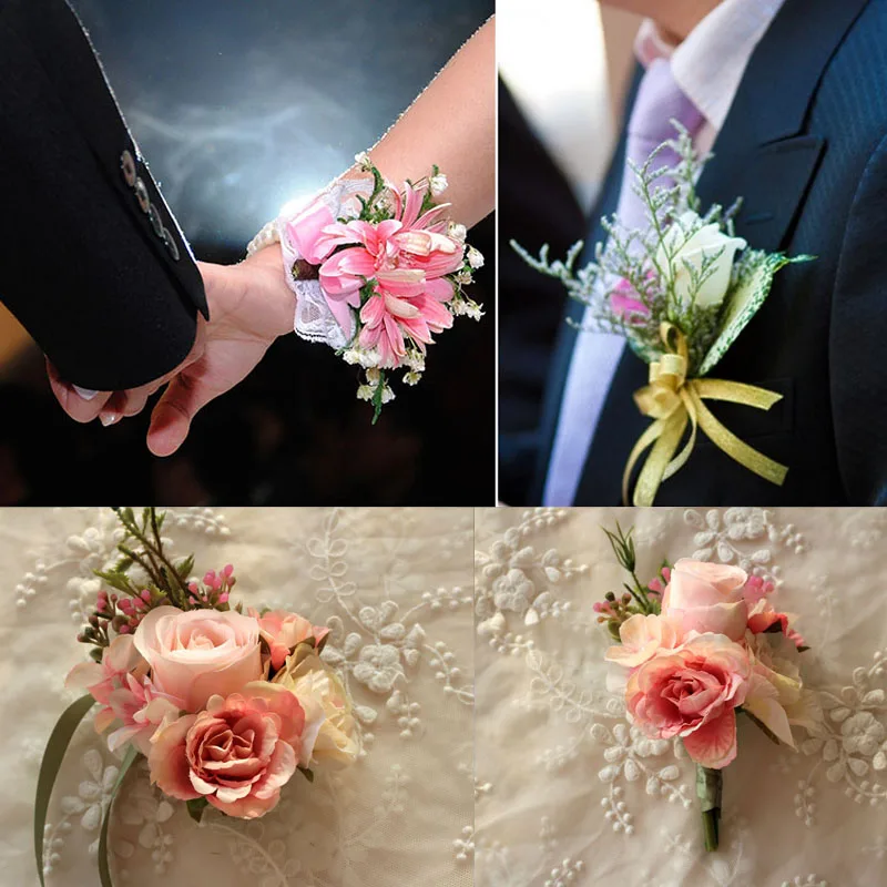 1 шт. корсаж на запястье цветок Роза шелковая лента невесты ручной декоративный