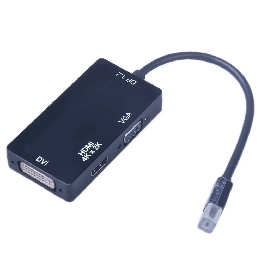 Адаптер Mini DP three in one поддерживает конвертер 4 K * 2 на vga + dvi hdmi.| |