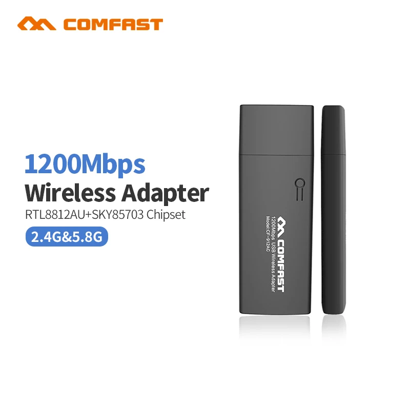Wi Fi адаптер COMFAST CF 912AC сетевой 1200 Mбит/с с поддержкой протокола 802.11AC беспроводной
