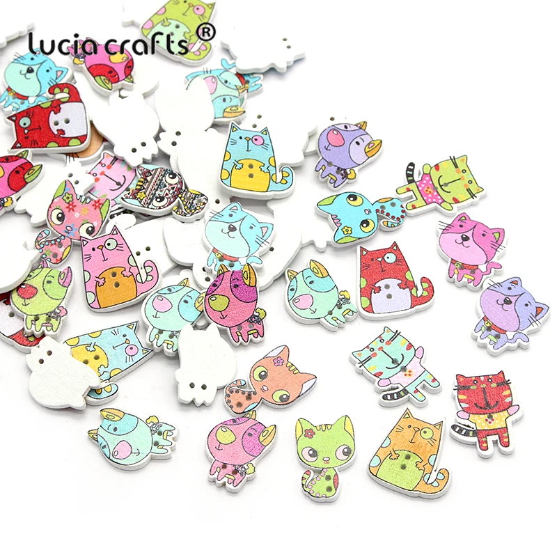 Lucia crafts 12 шт./лот случайный смешанный Мультяшные животные деревянные пуговицы с 2 отверстиями для пошива одежды аксессуары DIY ремесло E0224
