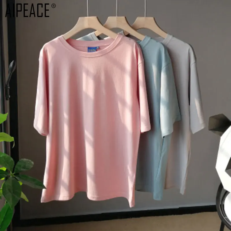 AIPEACE/Летняя модная женская футболка из чистого хлопка Женская Однотонная с
