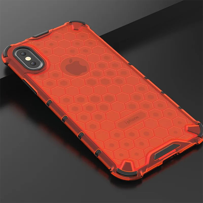 Hybrid PC Armor Case For iPhone XS Max XR X Honeycomb Pattern Clear Shockproof Bumper 7 8 Plus 6 6S Capa |