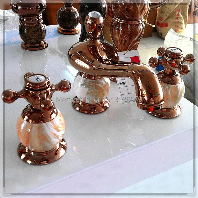 2014New дизайн 3шт золото полированный сплошной латунь с мрамор ванная умывальник