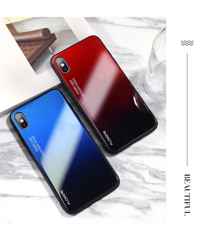 Case For iPhone 8 7 6 6S X XS XR Gradient Tempered Glass Hard Phone MAX Plus Cover Fundas Coque Capa | Мобильные телефоны и