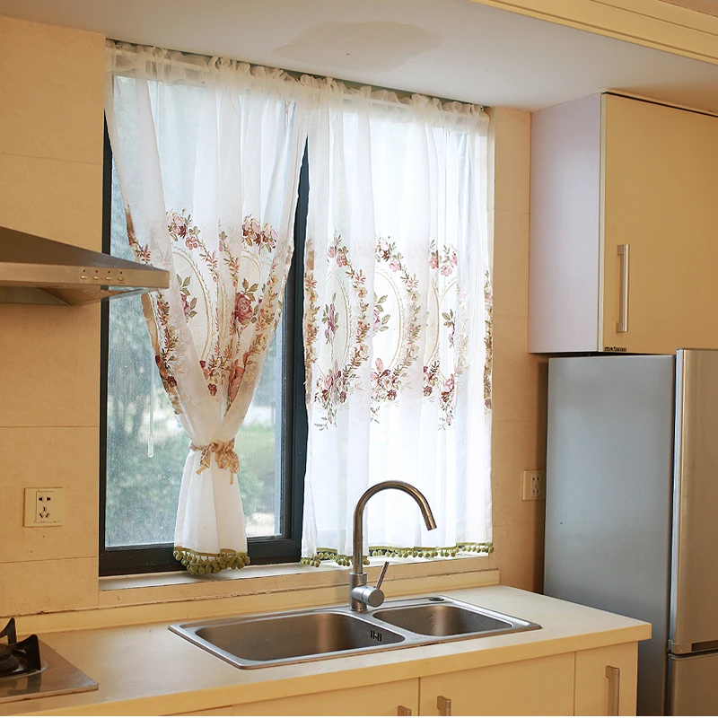 2018 новые модные плотные Cafe Cortinas Dormitorio Роза Шторы половина кружева Кухня пряжи