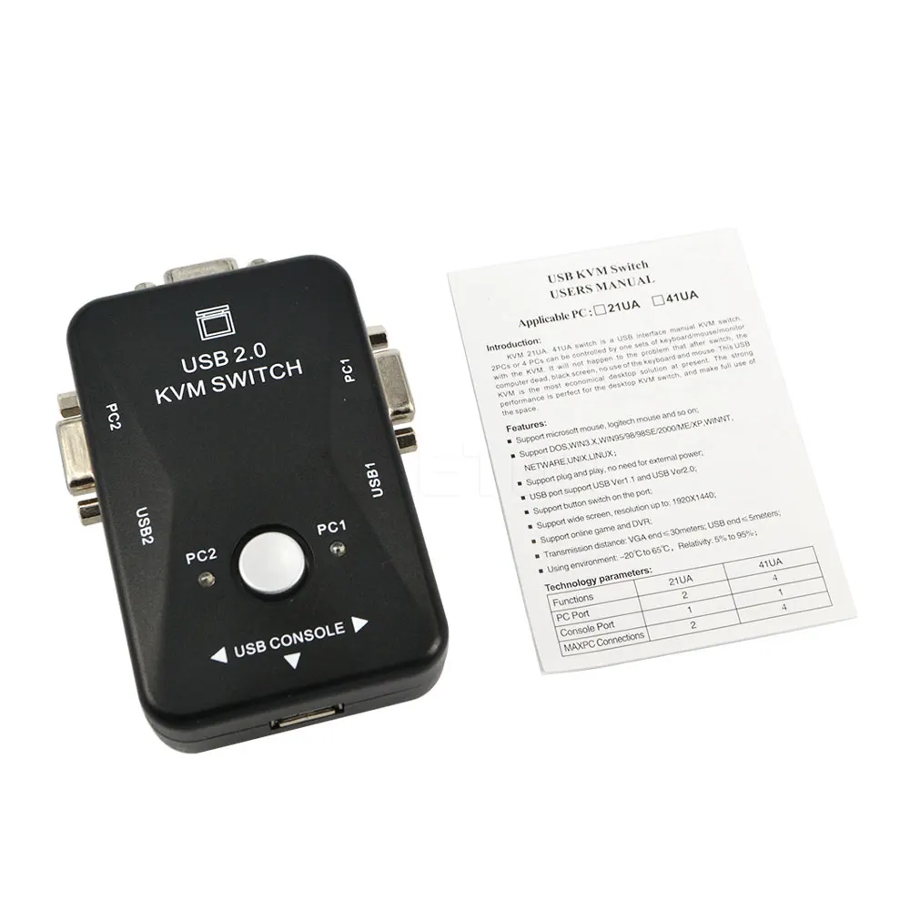 Kebidumei KVM 2 порта USB переключатель с ручным VGA коробка 0 Мышь Клавиатура 1920*1440 оптовая