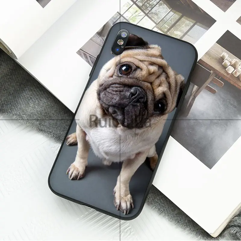 Ruicaica милые животные Мопс мягкий силиконовый черный чехол для телефона iPhone X XS MAX 6