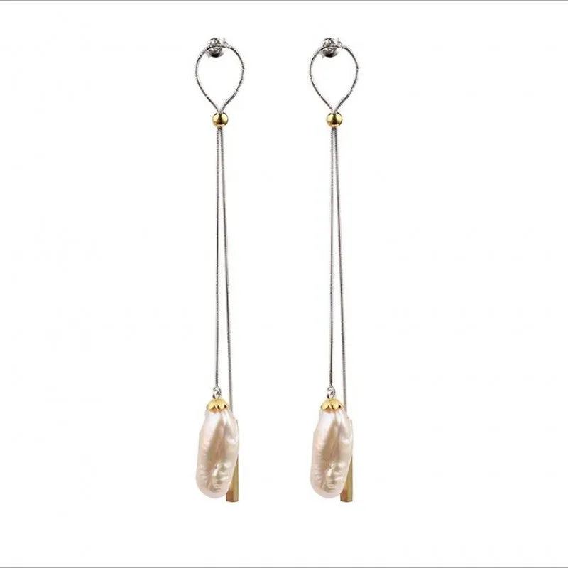 

2019 new natural baroque pearls shaped beads 925 silver jewelry long line women's fashion silver earrings