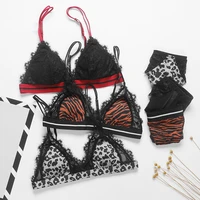 new summer sling bra set sexy leopard lace style women underwear wire free triangle cup comfortable lingerie and t panties set