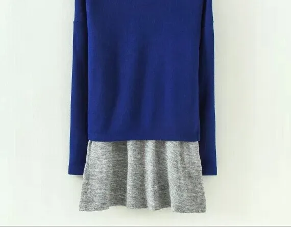 winter 2014 sweater za women Europe and America fake two knitted round neck shirt famous brand 3043 | Женская одежда