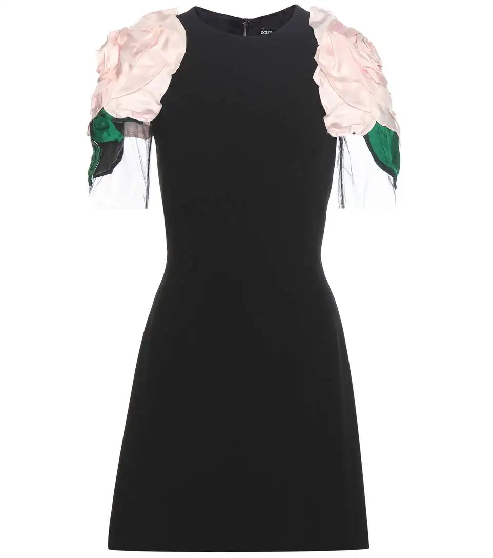 Лето роскошные впп dress сексуальный черный slim с коротким рукавом розовыми цветок